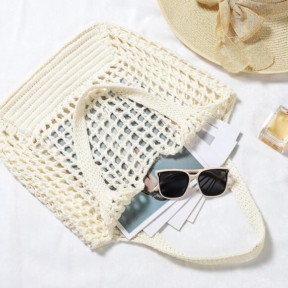 Women's Cream Shoulder Shopping Handbag Casual Travel Totes Fold Able Bags - Picture 6 of 7